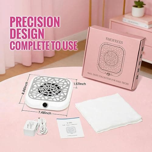 Smofrees Nail Dust Collector - Professional Powerful Dust Collector Nail Tech with LED Display, 10 Suction Modes, Acrylic Nail Tools with 30 Disposable Filter Papers, White thumbnail 7