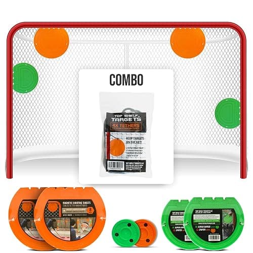 Top Shelf Targets Combo Bundle with Durable Magnetic Hockey Targets/Lacrosse Goal Targets, 4 Tethers and 4 Pucks | Hockey Net Goalie Targets for Shooting Practice and Training thumbnail 6