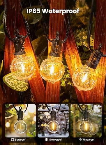Outdoor String Lights, 55(50+5) FT 25 Bulbs IP65 Waterproof Patio Lights | Shatterproof Dimmable Hanging Connectable G40 Globe LED Outdoor Lights for Christmas, Backyard, Bistro, Porch thumbnail 3
