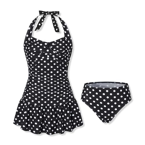 Voxikidio Size 10-17Y Teen Girls Swimsuits Halter Neck Two Piece Cover Up Skirt Bathing Suit Swimwear - Image 1
