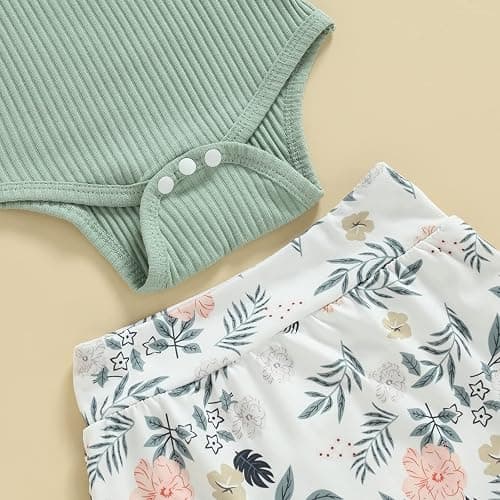 CIYCUIT Newborn Baby Girl Summer Clothes Ruffle Sleeveless Ribbed Top Bloomers Shorts Set thumbnail 6