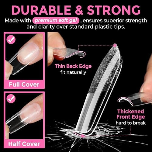 UNA GELLA Square Fake Nails 216pcs Square Press on Nails Pre-shape Clear Square Nails Tips for Full Cover Acrylic French False Nails For Nail Extension, Home DIY Nail Salon 12 Sizes False Tips thumbnail 5