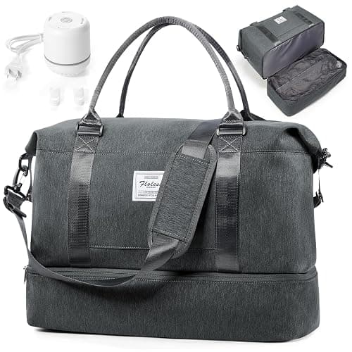 Weekender Bags for Women,Vacuum Overnight Travel Duffel Bag with Compression Pocket & Air Pump, Personal Item Travel Bag - Image 1