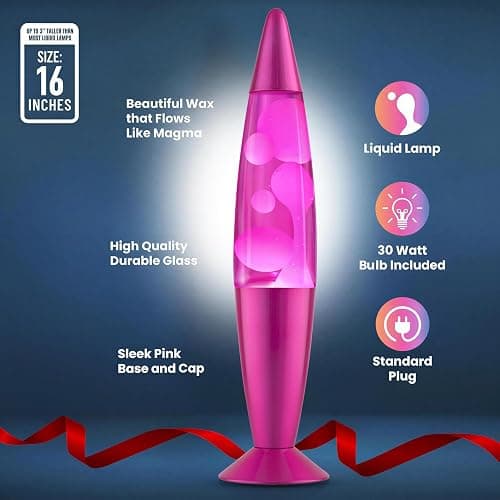 JAMBO 16" Beautiful Lamp- Pink with White/Pink Wax, Relaxing Liquid Light, Night Light Nightlight, Home Decor Living Room Office Bedroom Lamp for Adults Teens Kids, Magma Motion thumbnail 3