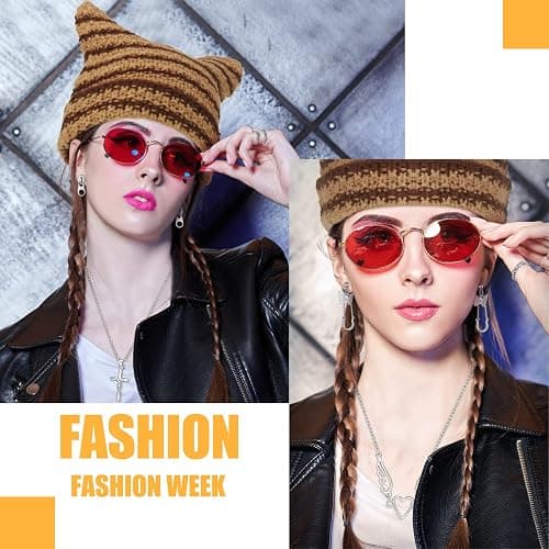 Sureio 25 Pcs Y2k Grunge Knitted Cat Beanie with Fairy Grunge Ripped Gloves Earrings Necklace Rings Monster Horn Accessories(Brown) thumbnail 4