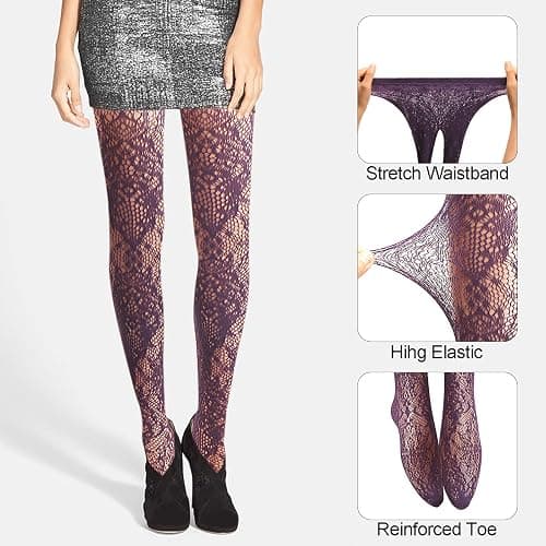 DIAOKANAI 4 Pack Women's Patterned Fishnets, Orange,Green,Purple,Blue Fishnet Tights, Colored Fish Net Stockings Pantyhose thumbnail 6