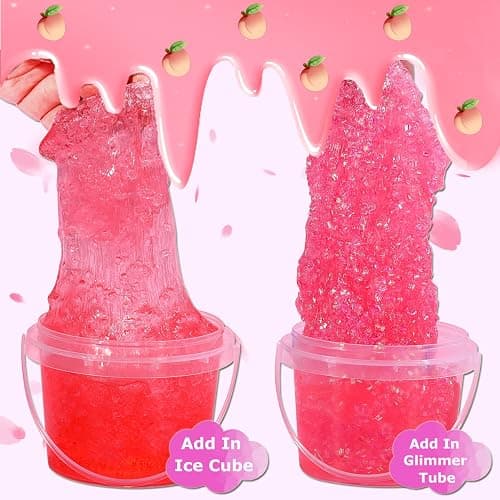 Premade Peach Pink Jelly Cube Glimmer Crunchy Crystal Slime, Includes 6 Sets of Add-ins, Sensory and Tactile Stimulation, Stress Relief, Party Favors for Girls & Boys thumbnail 5