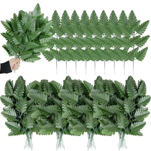 XONOR Artificial Silk Leaf Fern - Artificial Fern Leaves Stem Faux Greenery Plant for Cemetery Grave Headstone Wedding Home Garden Decoration (100Pcs, Dark Green) - Image 1