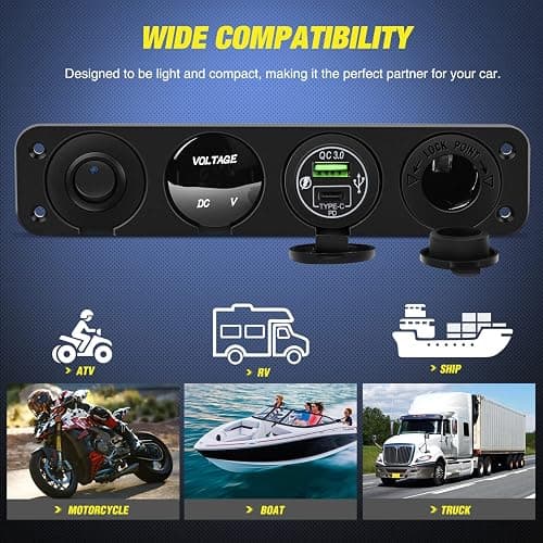 Nilight 4 in 1 ON/Off Charger Socket Panel PD Type C and QC 3.0 USB Power Outlet LED Voltmeter Cigarette Lighter Rocker Toggle Switches for Truck Car Boats RV thumbnail 6