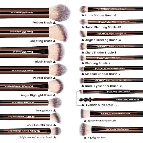 MAANGE 18 Pcs Makeup Brushes with Laser Bag, Premium Synthetic Makeup Brush Set Professional Makeup Tools Eyeshadow Foundation Powder Blending Brushes Kit (Coffee Brown) thumbnail 3