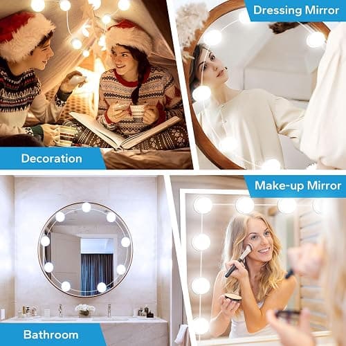 LED Vanity Lights For Mirror, Vanity Lights Stick on with 10 Dimmable Bulbs | 3000K 4000K 6500K & 10 Level Brightness Adjustable, USB Cable, Hollywood Mirror Lights for Makeup Dressing Room Bathroom thumbnail 5