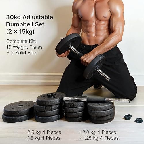 Yaheetech 30KG/25KG/20KG/15KG Adjustable Dumbbells Weight Set for Men/Women | 2x15kg/2x12.5kg/2x10kg/2x7.5kg Free Weights Dumbbells Set, Easy Weight Changes, Fullbody Strength Training for Home Gym thumbnail 9