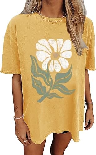 Womens Oversized Tshirt Flower Graphic Tees Nashville Music Short Sleeve Shirts Summer Casual Loose Beach Tops - Image 1