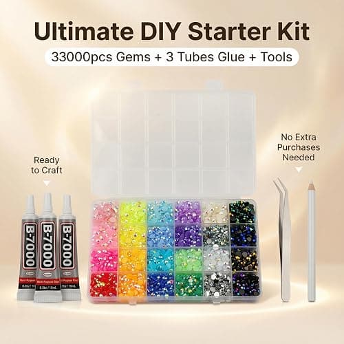 33000Pcs Rhinestones for Bedazzling, 3mm Bedazzler Kit with Flatback Rhinestones for Clothes Crafting Crafts Nails Clothing, Flat Back Resin Rainbow Colorful Colored Crystal with B 7000 Glue Clear thumbnail 2