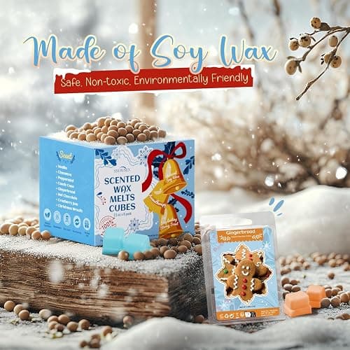 SNOWSEN Winter Scented Wax Melts, Long Lasting Premium Soy Scented Melts Cubes, Soy Wax for Wax Warmer - Gingerbread, Cranberry, Hot Chocolate, Candy Cane and More, Candle Wax Melts Set thumbnail 7