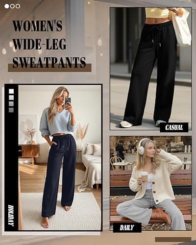 Riyiper 3 Pack Women Wide Leg Sweatpants Drawstring Straight Pants Elastic Waist Joggers Open Bottom Sweatpants with Pockets thumbnail 3