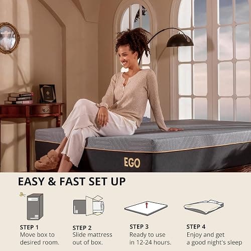 EGOHOME 12 Inch King Memory Foam Mattress for Back Pain, Cooling Copper Gel Bed in a Box, Foam Made in USA, CertiPUR-US Certified, Therapeutic Medium Firm, 76x80x12 Black thumbnail 5