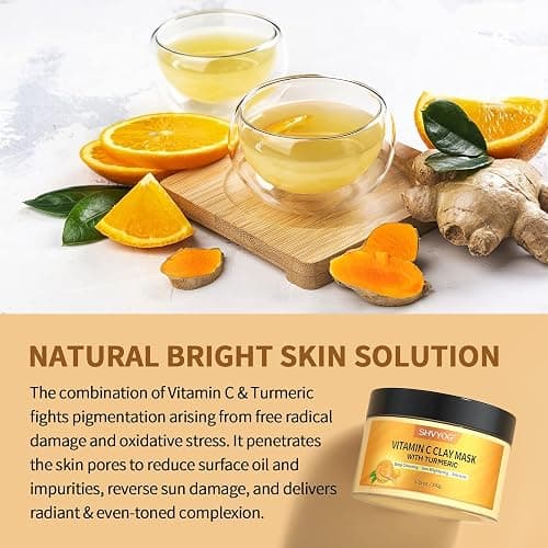 SHVYOG Vitamin C Face Mask with Kaolin Clay and Turmeric for Dark Spots, Dull Skin, Skincare Facial Mask for Controlling Oil and Refining Pores 5.29 Oz thumbnail 7