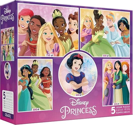 Ceaco - Disney Princess Collection - 5 Pack, 300-750 Piece Jigsaw Puzzles | Official Art, Made in USA, Recycled Board, Finished Size 21 x 15 in, Includes Poster, Frameable Art, Giftable thumbnail 4