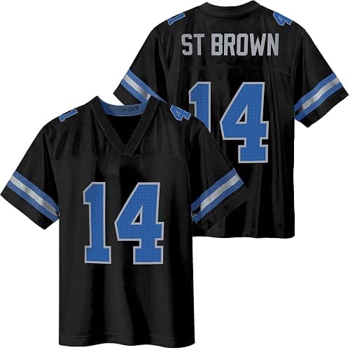Amon-Ra St. Brown Detroit Lions Black #14 NFL Kids Youth 4-20 Name and Number Alternate Away Player Football Jersey - Image 1
