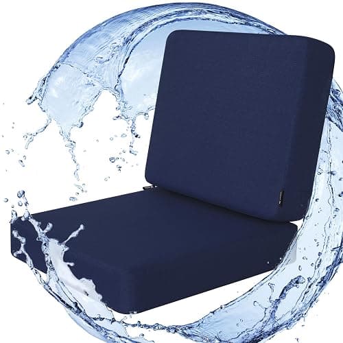 Favoyard Outdoor Deep Seat Cushion Set, 22 x 22 Inch Rainproof & 3-Year Fade Resistant Patio Furniture Cushions, Removable Seat Bottom & Back Cushion Covers with Ties for Chair, Sofa, Couch, Blue - Image 1