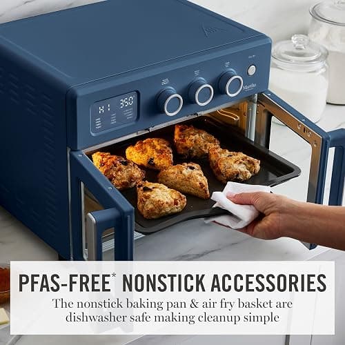 Martha Stewart French Door Air Fryer Toaster Oven Combo, 34QT Countertop Convection, 12-in-1, Bake, Broil, Roast, Fits 12” Pizza, Dehydrate, 5 Accessories, Air Fry Basket, Stainless Steel, Indigo Blue thumbnail 8