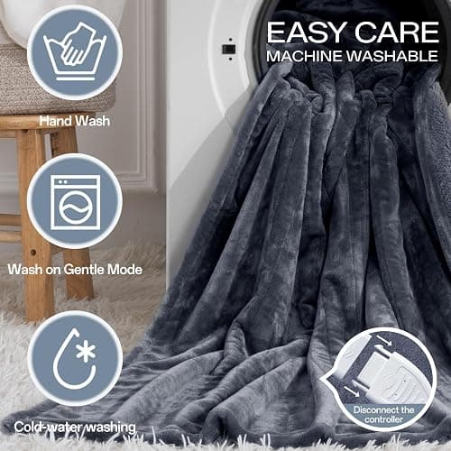 Ceamorfco Heated Blanket Throw, Electric Blanket Soft Sherpa Flannel, 8 Hours Auto Shut-off & 8 Fast Heating Levels, Machine Washable ETL Certified, Heating Blanket for Bed & Sofa (50x60 inches, Gray) thumbnail 8