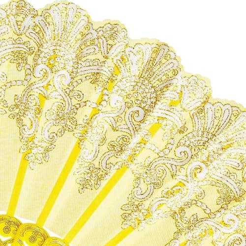 QIRMIZI 10 Pack Folding Handheld Fans,Silk Spanish Fan, Perfect for Weddings, Parties, and Dancing,Yellow thumbnail 5