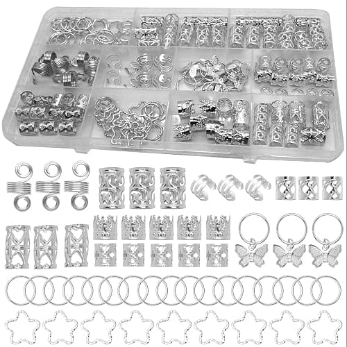 200 Pcs Hair Jewelry for Braids Accessories Loc Jewelry for Hair Dreadlock, Sliver Adjustable Cuffs Braiding Hair Rings Decoration - Image 1