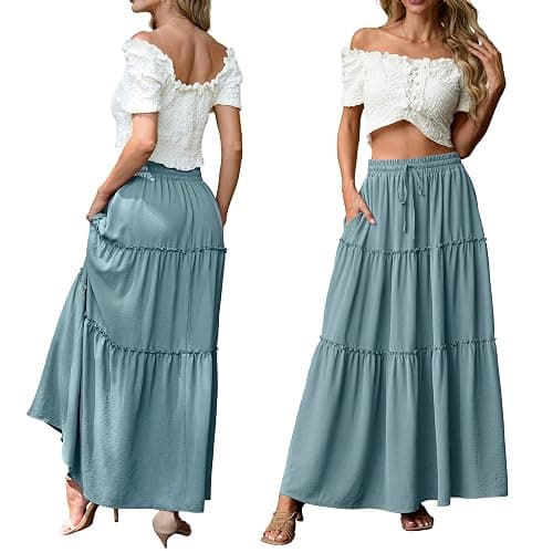 Lepunuo Womens Casual Boho High Waisted Flowy Maxi Skirts Trendy Floral Cute Long Skirts with Pockets thumbnail 5