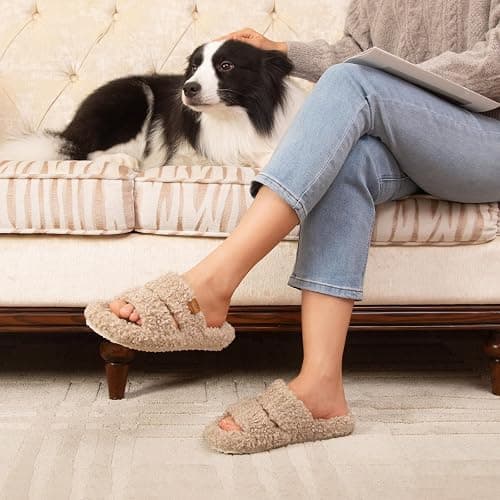 EverFoams Womens Fuzzy Open-toe Slippers Soft Comfy Memory Foam Indoor House Shoes thumbnail 2