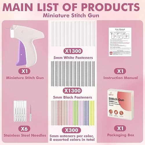 Hybemmy Stitch Gun for Clothes, Tagging Gun, Quick Clothing Fixer, 10 Color | 5000 Fasteners, 0.04" Fine Needle, 6 Needles, Portable, Handheld, Compact, Lightweight, Easy to Use, Versatility, Durable thumbnail 4
