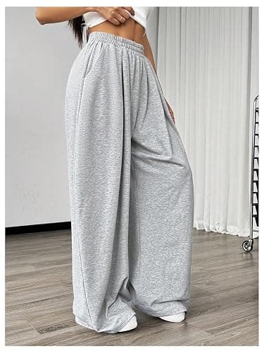 SweatyRocks Women's Barrel Pants Wide Leg High Waist Baggy Sweatpants Elastic Oversized Athletic Joggers Trousers thumbnail 3