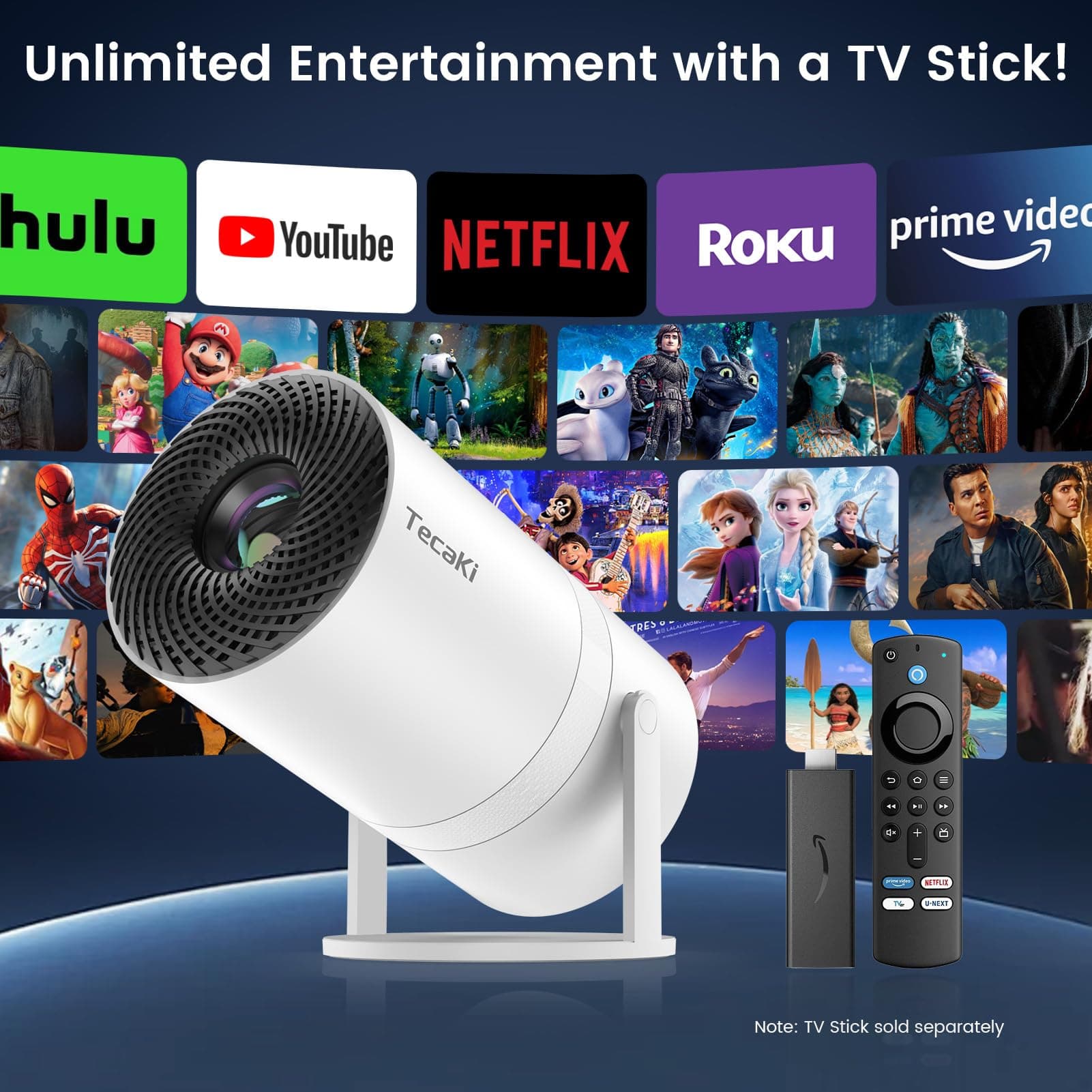Mini Projector Full HD 1080P, Portable Projector with WiFi and Two-Way Bluetooth, 180° Rotatable, Auto Vertical Keystone, Dust Removal Design, Compatible with Smartphone, TV Stick, HDMI thumbnail 4