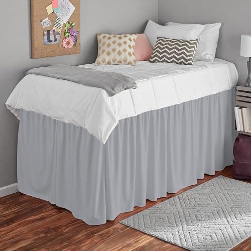 Dorm Room Bed Skirt - Silver Gray - Twin - 33 Inch Drop Ruffled Dorm Sized College Dorm Bed Skirt Microfiber Long Bed Skirt Dorm - Extra Long Dorm Room Bedskirts - Silver Gray - Twin - 33 Inch Drop thumbnail 2