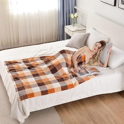 SOCHOW Buffalo Plaid Flannel Fleece Throw Blanket 50 x 60 Inches, Soft Lightweight Cozy All Season Orange Checkered Blanket for Bed, Couch, Car thumbnail 6