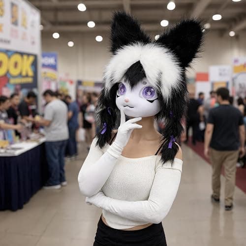 CROOOLTRRY Funny Mask and Paws Set Costume for Adult Cosplay Anime Halloween Cheshire Cat Fox Masquerade Party thumbnail 3