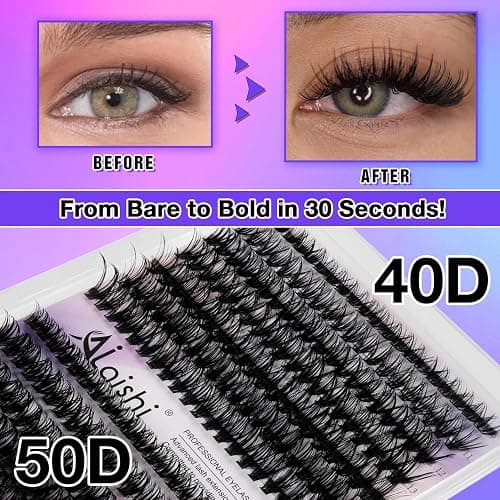AILAISHI Lash Clusters, DIY Cluster Eyelash Extensions 9‑16mm, 40D+50D, 280pcs Fluffy D Curl Natural Lashes–Fake Cat Eye Wispy Individual Clusters thumbnail 5