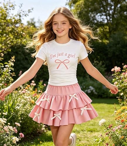FJLSJSW Teenage Girls Puffy Skirt Set with Cute Bowknot Top Teen Summer Skirt Outfit Puffy Skirt for Teen Girls thumbnail 6