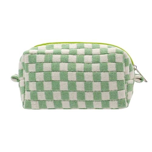 Checkered Makeup Bag for Purse, Small Travel Cosmetic Pouch,Light Green | Cute Zipper Makeup Organizer for Women, Travel Essentials, Toiletries, Makeup Brushes, Beauty Accessories&Bridesmaid Gifts - Image 1