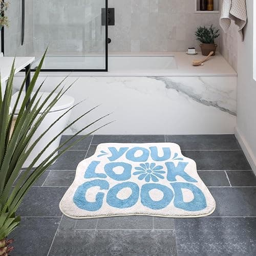 SHIYUE You Look Good Bath Mat Cute Funny Flower Bathroom Rug, Soft Absorbent Water Non Slip, Superior Washable Microfiber Cool Shower Preppy Decor Rug (Sky Blue 21"x25") thumbnail 9