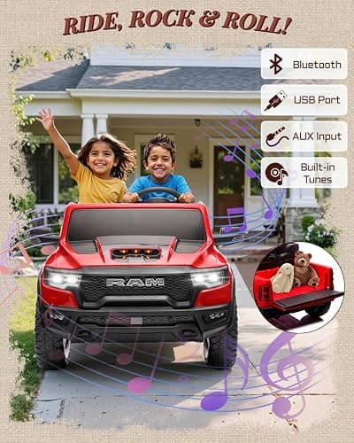 First Ride On 24V Ride On Toys for Big Kids, RAM 1500 2 Seater Ride on Car w/Remote, Battery Powered Truck w/ 4 Wheels Suspension, Toddler Car w/Bluetooth, LED Lights, Trunk thumbnail 5