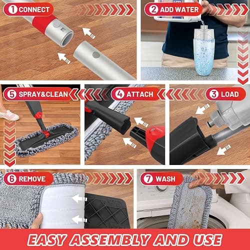 HOMTOYOU Microfiber Hardwood Floor Mop: Dust Spray Mops for Cleaning Wood Home Kitchen Floors - Wet Mopping & Dry Sweeping - 3 Reusable Refills & 1Pcs 400+ML Refillable Bottle thumbnail 7