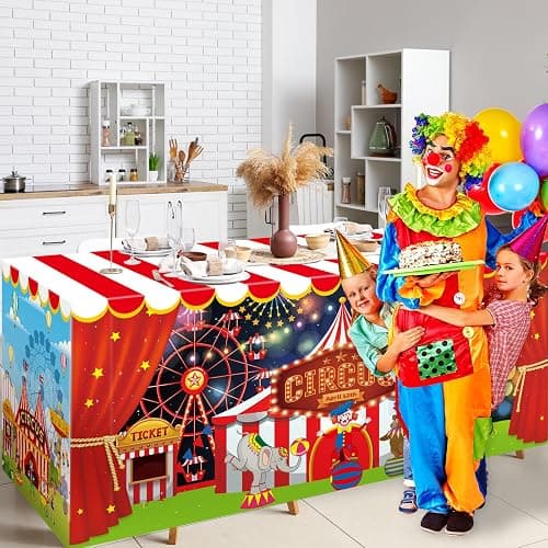6 FT Carnival Party Table Cover for Kids Circus Tablecloth Carnival Washable Fabric Polyester Rectangle Table Cover Decor Circus Activity Gift for Night Halloween Birthday Movie Party Supply thumbnail 7