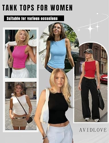 Avidlove Boat Neck Tops for Women Double Lined Going Out Cute Tank Basic Fitted Summer Classy Tops thumbnail 5