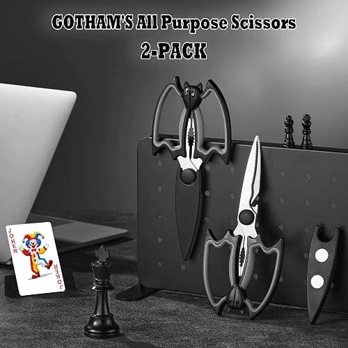 OMDAR Magnetic Kitchen Scissors All Purpose 2 Pack - Halloween Bat Kitchen Shears - Heavy Duty Stainless Steel Cooking Shears for Cutting Meat, Food, Poultry - Featuring a Magnetic Protective Sheath thumbnail 4