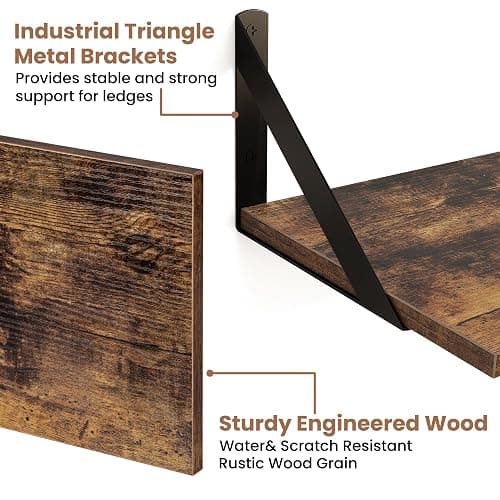 Axeman Floating Shelves for Wall, 8 Inch Deep Brown Wall Shelves Set of 2, 16''W x 8''D Rustic Brown Wood Shelves for Bookshelf Living Room Bedroom Home Office Bathroom thumbnail 4