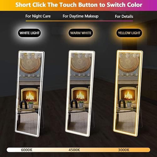 Sweetcrispy 64"x21" Full Length Standing Mirror with LED Lights, Lighted Floor Mirror with Stand, Aluminum Alloy Thin Frame, White thumbnail 3
