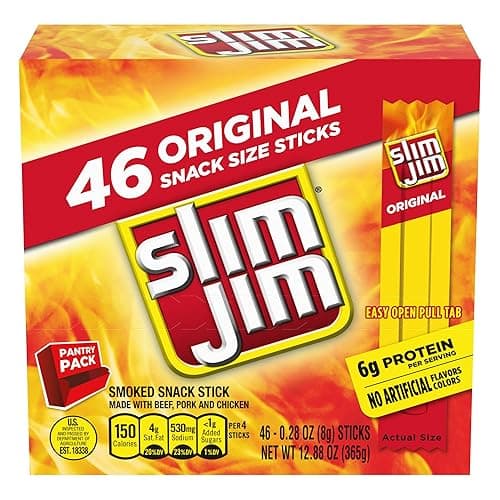 Slim Jim Smoked Meat Sticks, Original Flavor, 6g Protein Per Serving, Snack Size, 0.28 oz. (46 Count) - Image 1