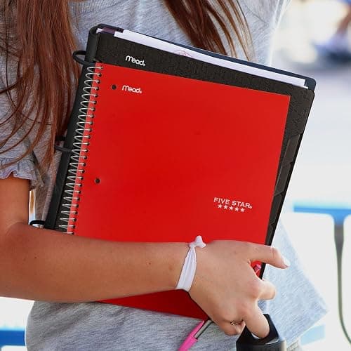 Five Star Spiral Notebook + Study App, 3 Subject, Wide Ruled Paper, 10-1/2" x 8", 150 Sheets, Red (72029) thumbnail 2